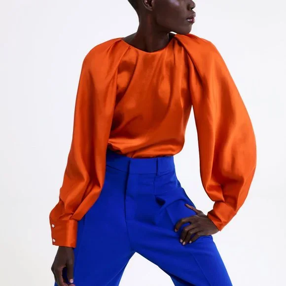 ZARA orange blouse with crystal sleeve - Picture 5 of 16